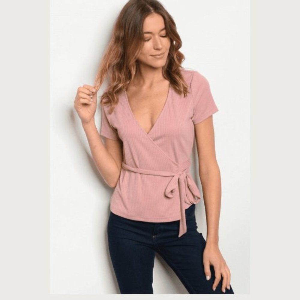 Women's Short Sleeve Vneck Wrap Top Mauve